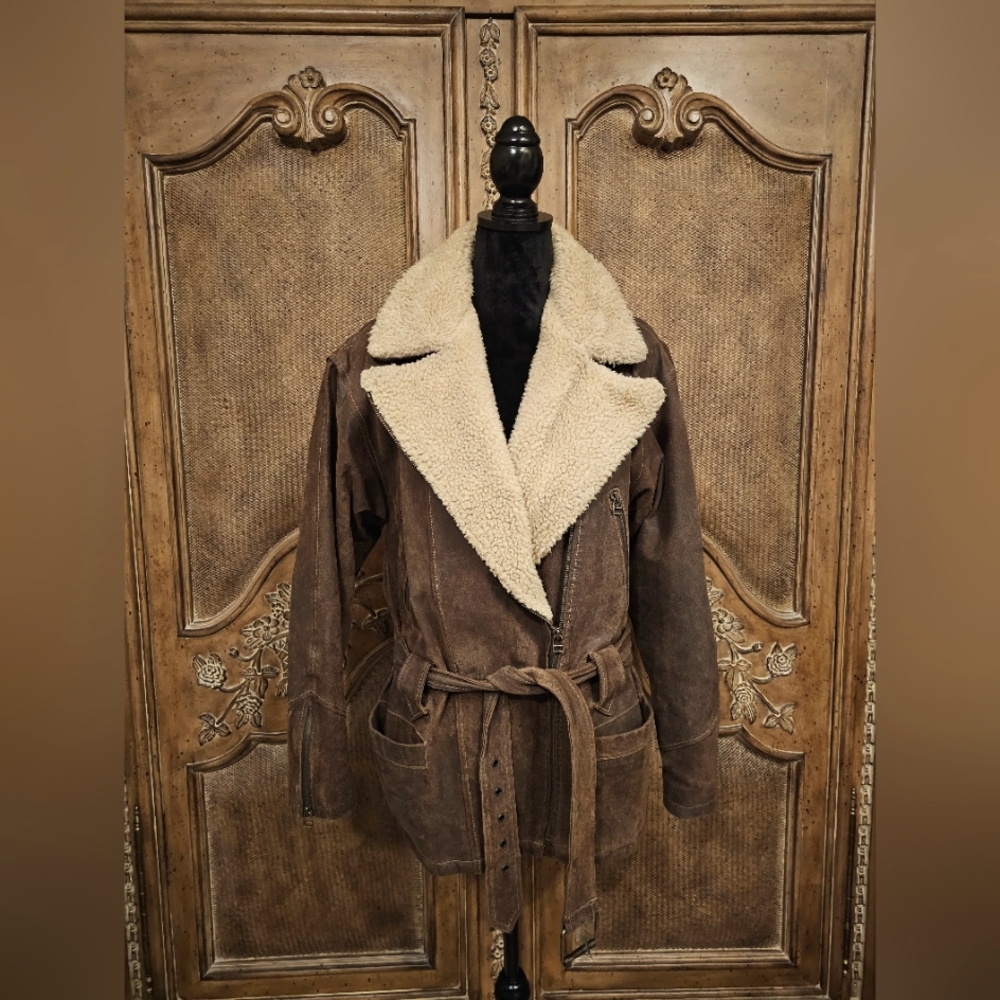 Vintage Winlet Leather Sherpa Bomber Jacket Size M